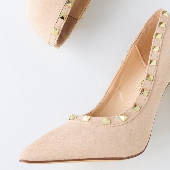 Lulus Vydia Suede Studded Pumps in Nude Size 8 - Picture 3 of 10